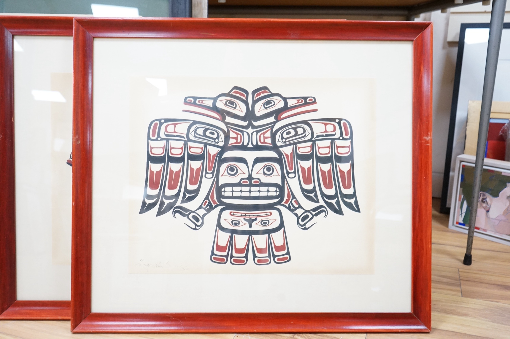 Tony Hunt (Canadian 1942-2017), five screenprints, Aboriginal designs, each signed, 39 x 50cm. Condition - fair, two unframed